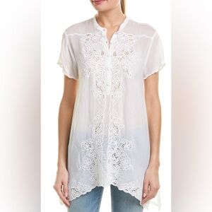 Johnny Was white  Lace Embroidered Blouse 100%cupra Rayon